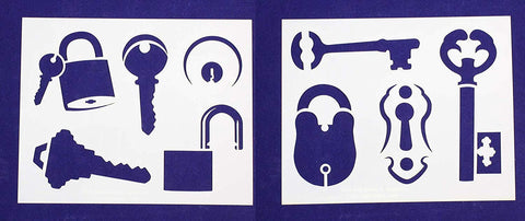 Locks/Keys -2 Piece Stencil Set 14 Mil 8" X 10" Painting /Crafts/ Templates