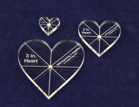 Heart Template 3 Piece Set. 1",2",3" - Clear 1/4" Thick w/ guidelines