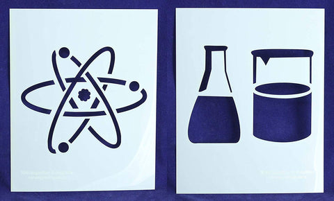 Beaker/Flask/Atom Science Stencils Mylar 2 Pieces of 14 Mil 8" X 10" - Painting /Crafts/ Templates