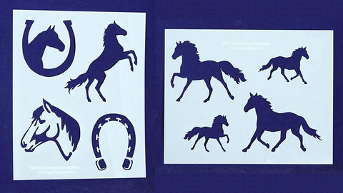 Horse/Horseshoe Stencils Mylar 2 Pieces of 14 Mil 8" X 10" - Painting /Crafts/ Templates