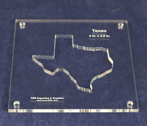 State of Texas Template Inside 4 Inch X 3.8 Inch - Clear 1/4 Inch Thick Acrylic