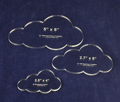 Cloud Templates. 3 Piece Set -4", 6", 8". - Clear Acrylic 1/4"