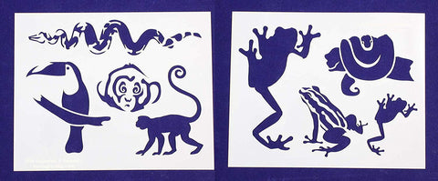 Jungle Animals -2 Piece Stencil Set 14 Mil 8" X 10" Painting /Crafts/ Templates