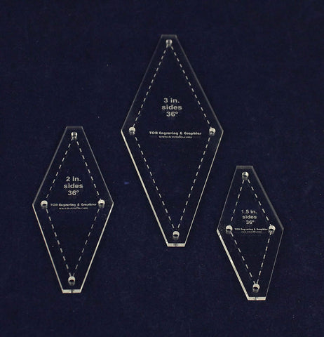 Diamond Templates 3 Piece Set 1.5, 2, 3 Inch 36 Degree - 1/8 Inch