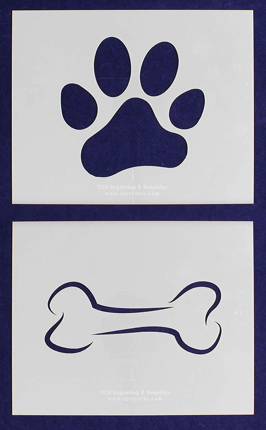 mylar-2-pieces-of-14-mil-8-x-10-large-dog-bone-paw-print-stencils-quilting-templates-and-more