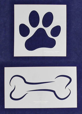 EXTRA Large Dog Bone - Paw Print Stencils -Mylar 2 Pieces of 14 Mil - Painting /Crafts