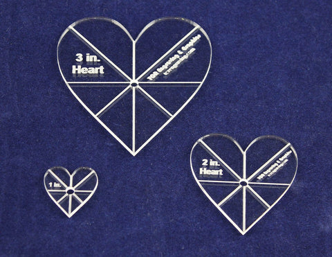 Heart Template 3 Piece Set. 1",2",3" - Clear 1/8" Thick w/ guidelines