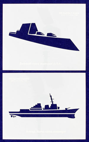 US Navy Ships 2-Piece Set- 8 Inch x 10 Inch 14 Mil Mylar Stencils Destroyer. Zumwalt-Arleigh Burke