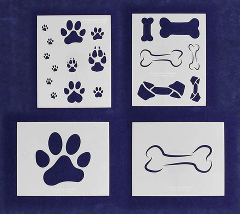 Dog Bone/Paw Print 4 Piece Stencil Set 14 Mil 8" X 10" Painting /Crafts/ Templates
