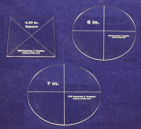 3 Pc Set- Circle 7", Circle 6", Square 4.25" - Clear 1/8"- Quilting Templates